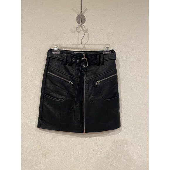 ASOS Skirt Womens US 2 UK 6 Black Leather Look Mini Belted Zip Pockets Moto - Picture 2 of 5